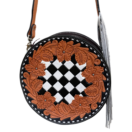 11" Canteen - Checkered w/ fringe strap