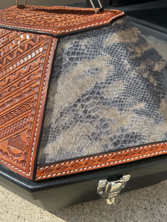 Leather Tooled Hat Can Carrier | Geo Aztec