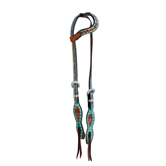 2074-Turquoise Shimmer 5/8" Wave one ear headstall