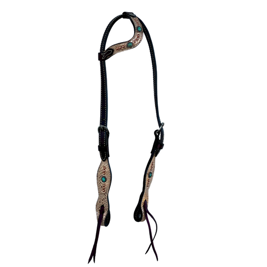 2074- Mystic TP4 5/8" Wave one ear headstall with Mystic Overlay & TP4 Spots