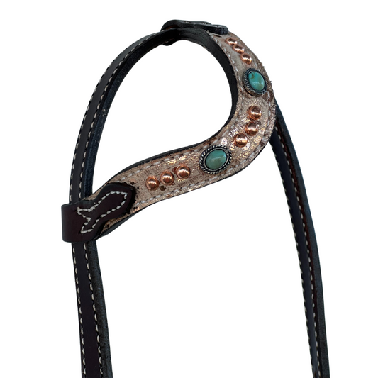2074- Mystic TP4 5/8" Wave one ear headstall with Mystic Overlay & TP4 Spots