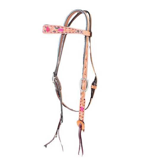 2800- Cheetah Rose 1-1/2" Contour browband headstall