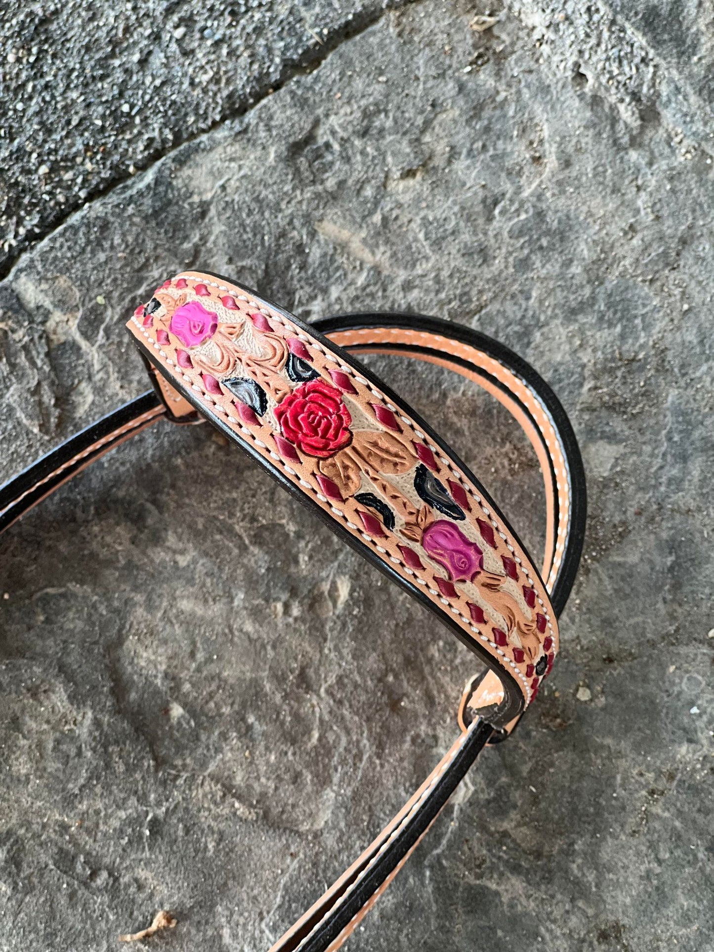 2800- Cheetah Rose 1-1/2" Contour browband headstall