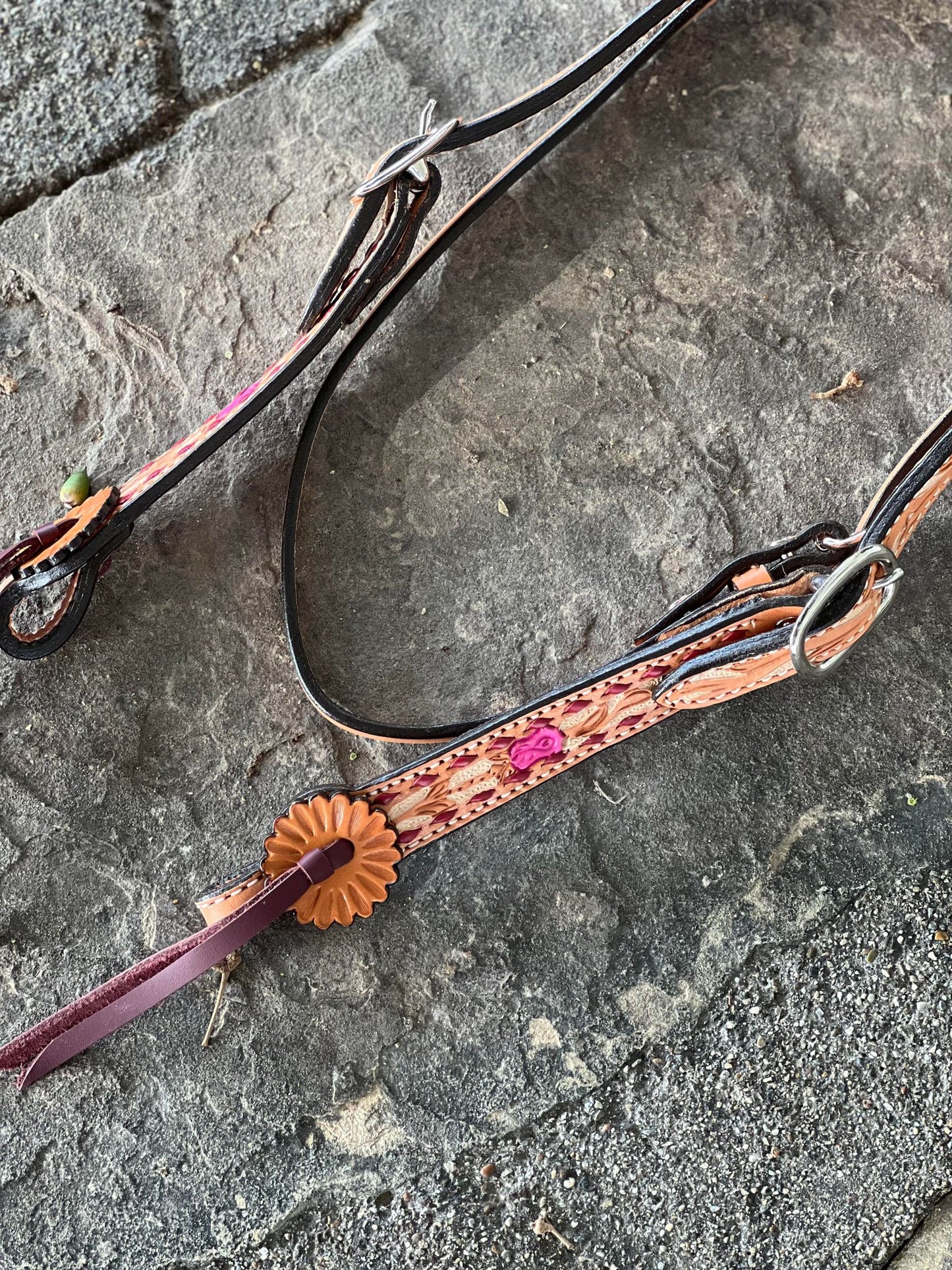 2800- Cheetah Rose 1-1/2" Contour browband headstall