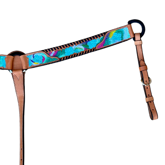 3012-Neon Cowgirl 2" Breast collar w/ neoncolors and floral tool, and black whip stitch braided d-rings