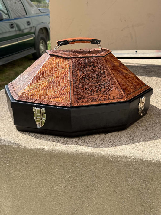 Leather Tooled Hat Can Carrier | Cowboy Feather