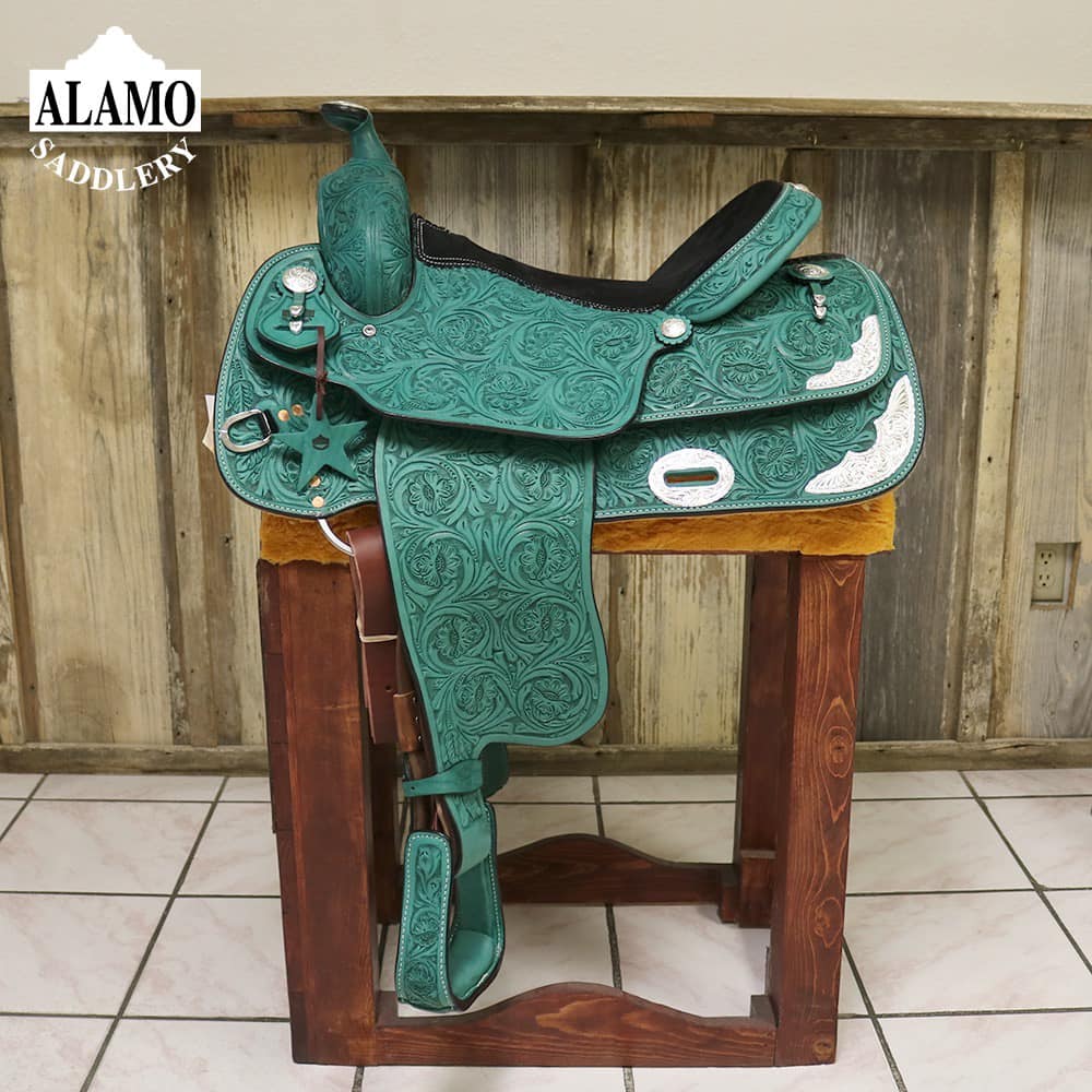 Full Turquoise Floral Tooled Show Saddle