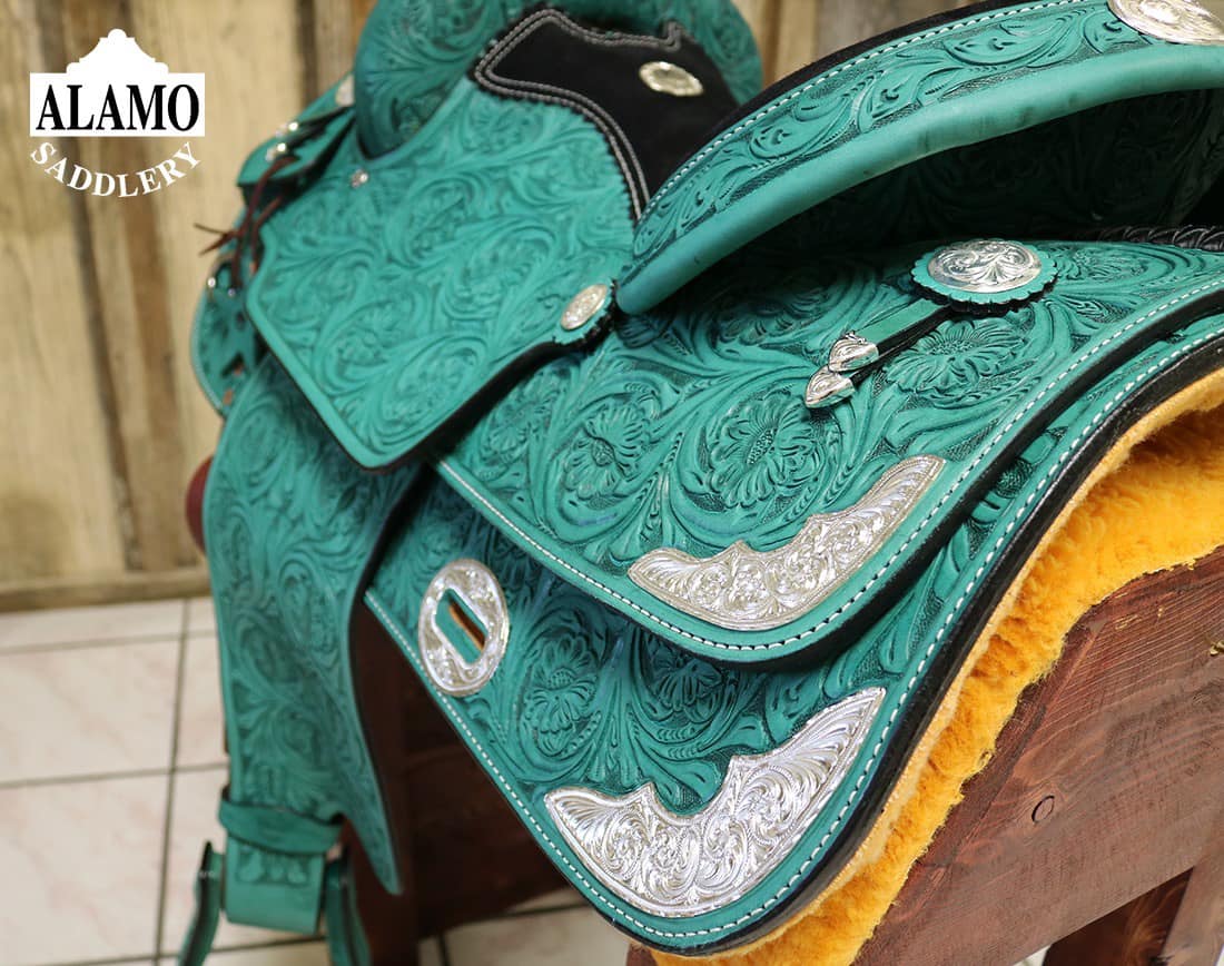 Full Turquoise Floral Tooled Show Saddle