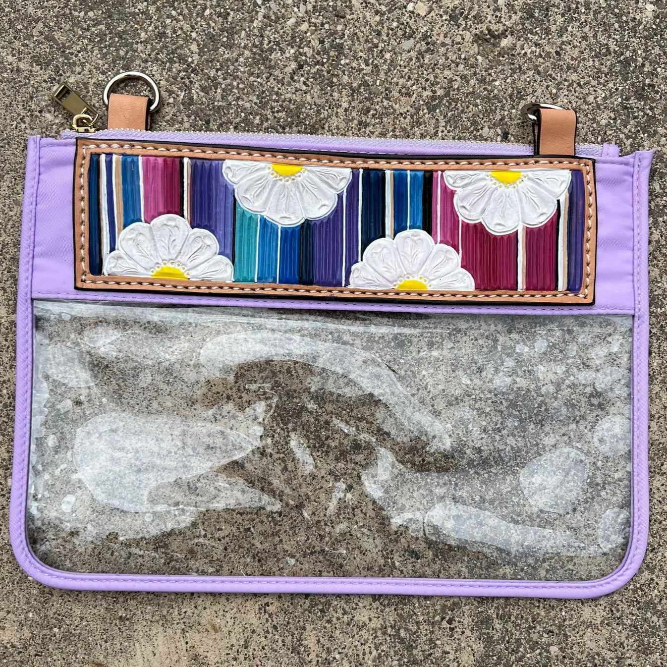 Serape Clear/Stadium leather tooled bag (WITHOUT strap)