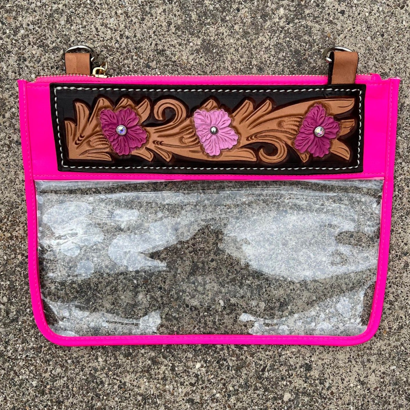 Florals Clear/Stadium leather tooled bag (WITHOUT strap)