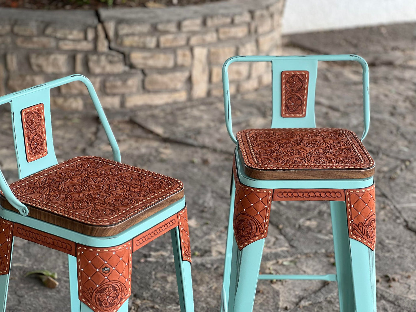 (PRE-ORDER!) SET OF 2 TURQUOISE SWIVEL BAR STOOLS W/ THE COWBOY