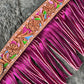 3F23-Confetti 1-3/4" Contour breast collar golden leather floral tooled with background paint, buckstitch & fringe
