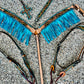 3F23-Turquoise Sunflower -3/4" Contour breast collar golden leather sunflower tooled with background paint & fringe
