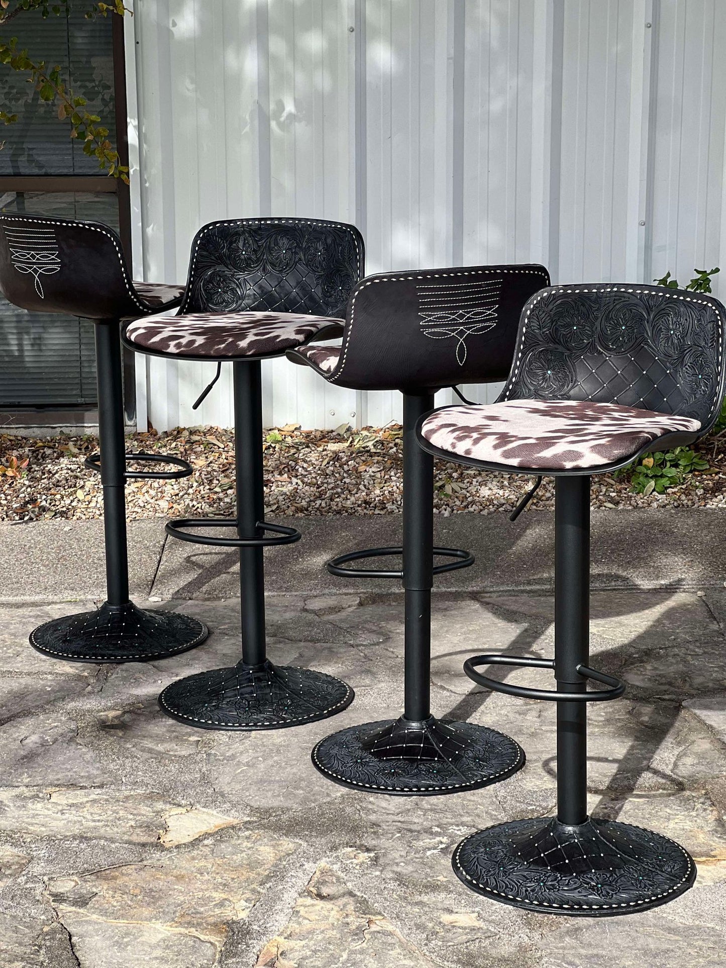 (PRE-ORDER) The Cowboy Saloon Bar Stools IN BLACK w/ Black Cowboy Stitch