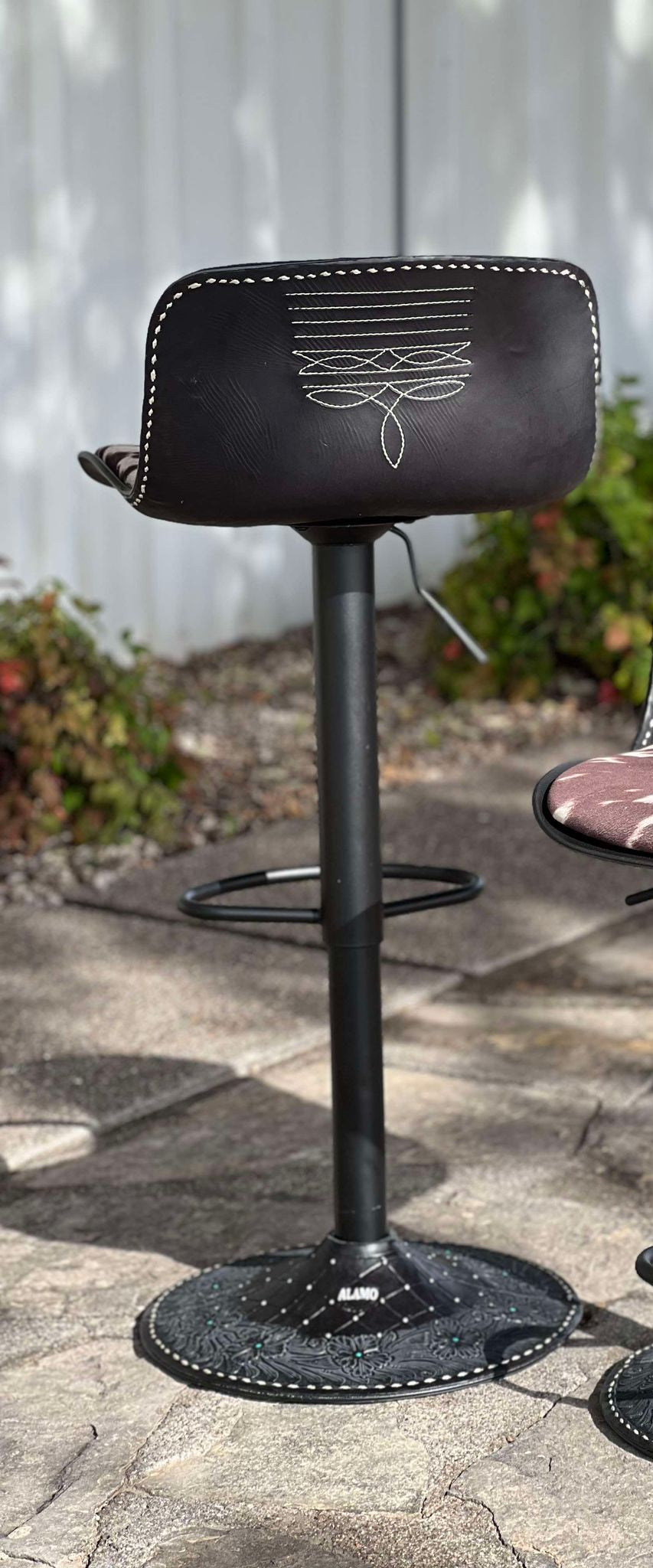 (SINGLE BAR STOOL) ADJUSTABLE The Cowboy Saloon Bar Stools IN BLACK w/ Black Cowboy Stitch