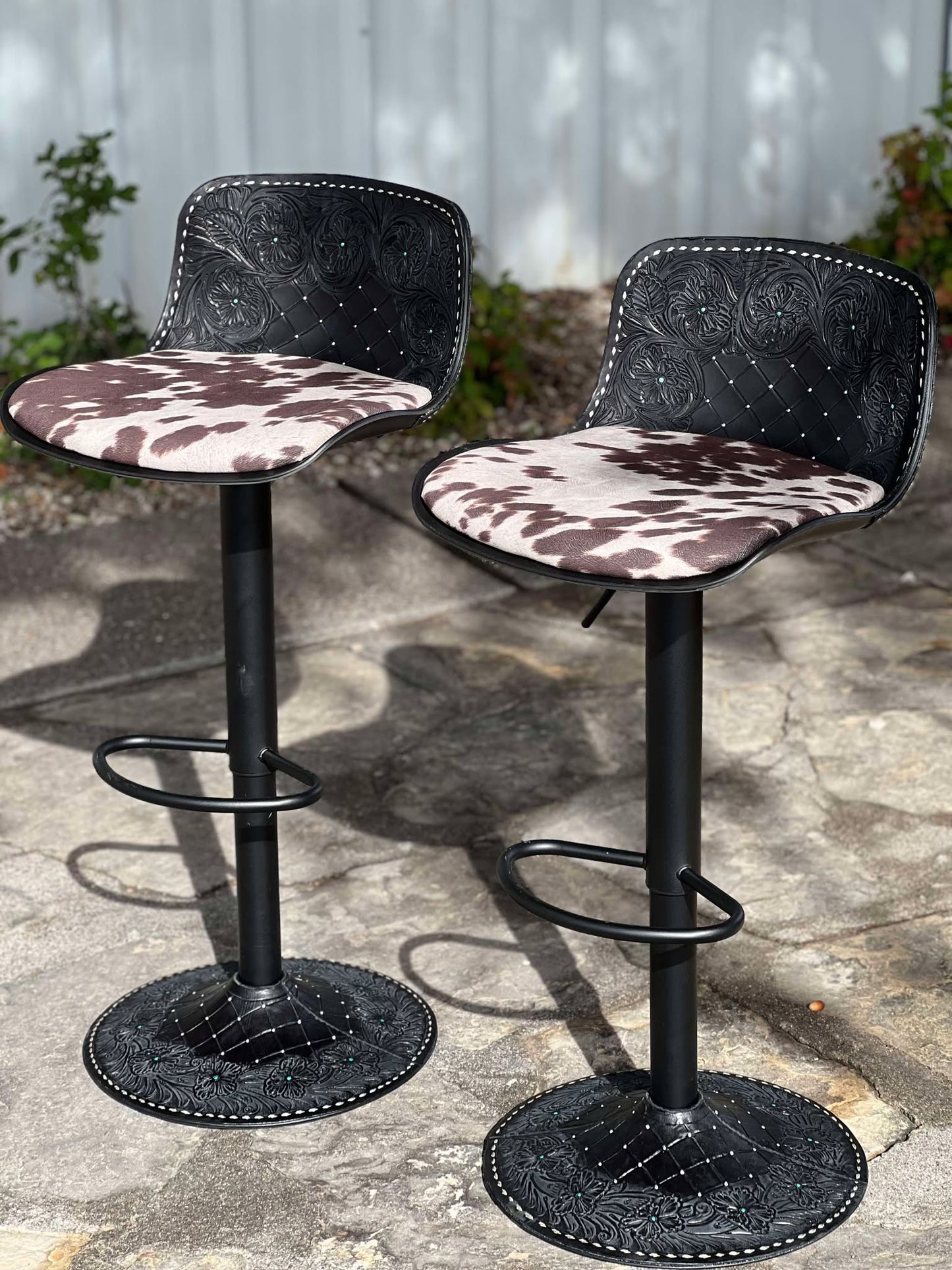 (PRE-ORDER) The Cowboy Saloon Bar Stools IN BLACK w/ Black Cowboy Stitch