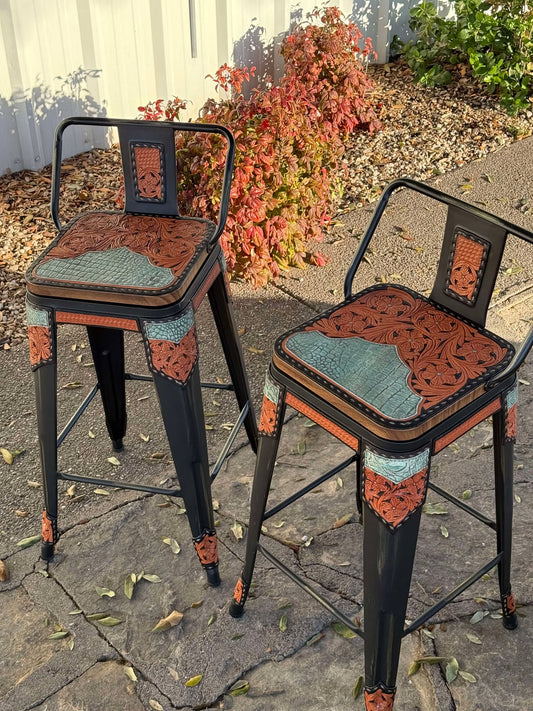 (PRE-ORDER) Turquoise Gator Bar Stools w/ Short Back