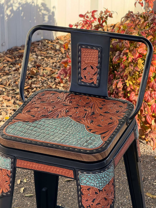 (PRE-ORDER) Turquoise Gator Bar Stools w/ Short Back