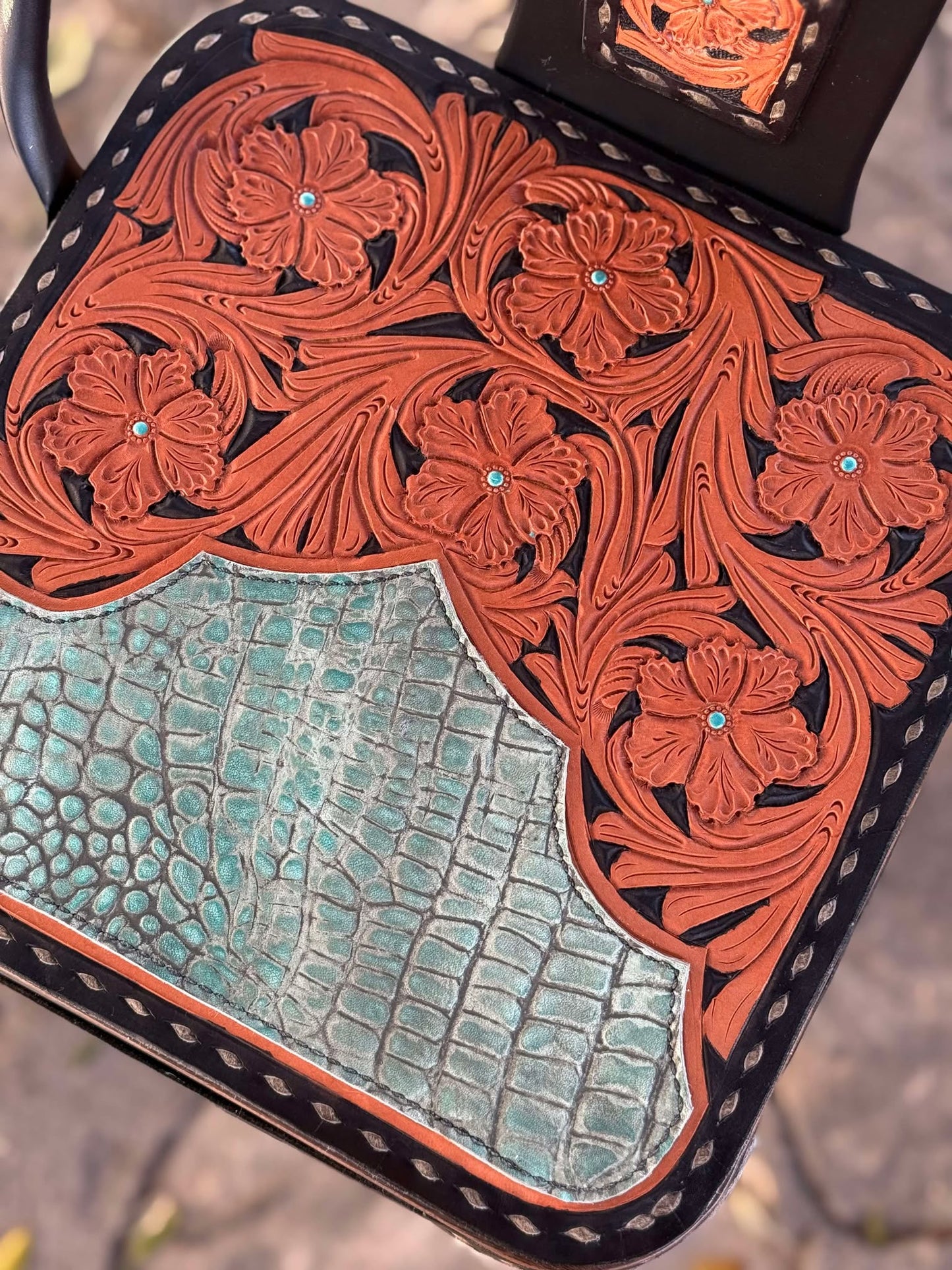 (PRE-ORDER) Turquoise Gator Bar Stools w/ Short Back