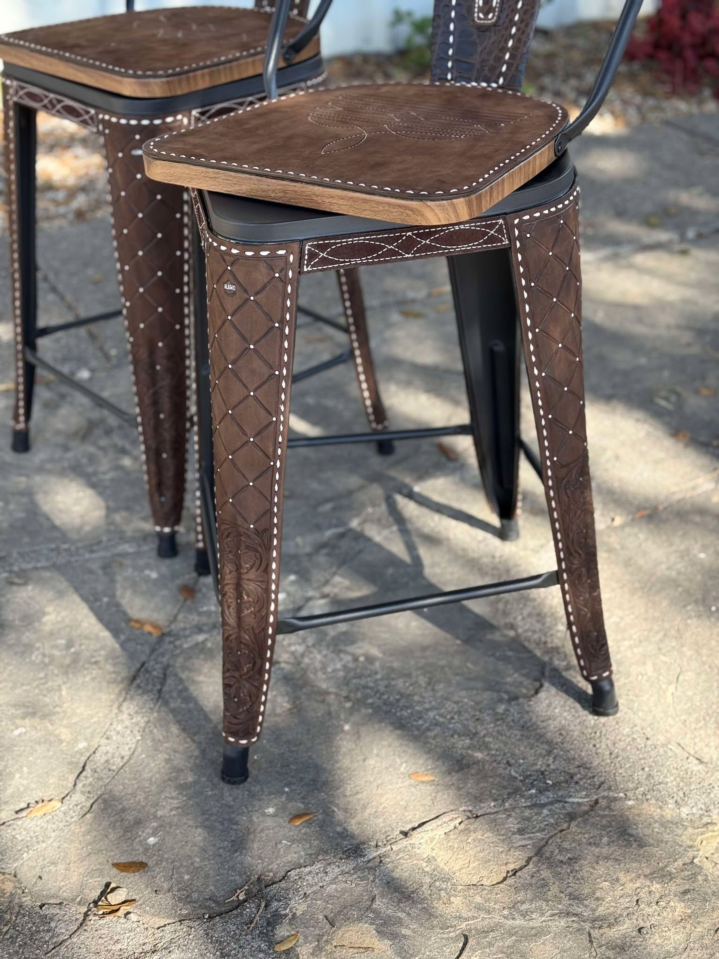 (PRE-ORDER) SWIVEL BAR STOOLS WITH TALL BACK "The Chocolate Cowboy Stitch"