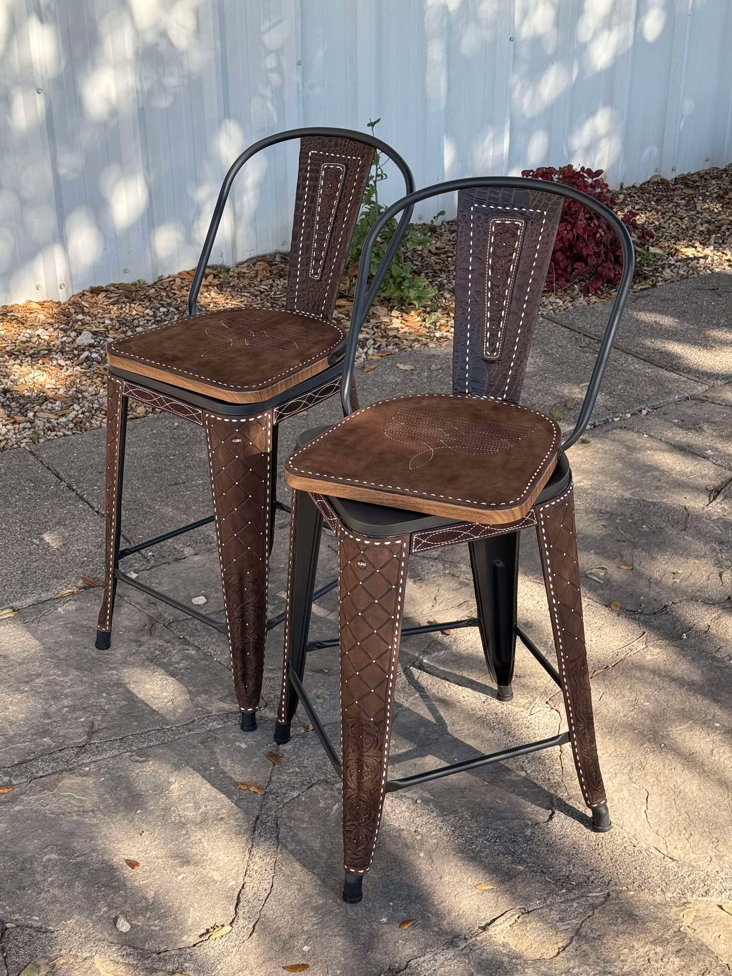 (PRE-ORDER) SWIVEL BAR STOOLS WITH TALL BACK "The Chocolate Cowboy Stitch"