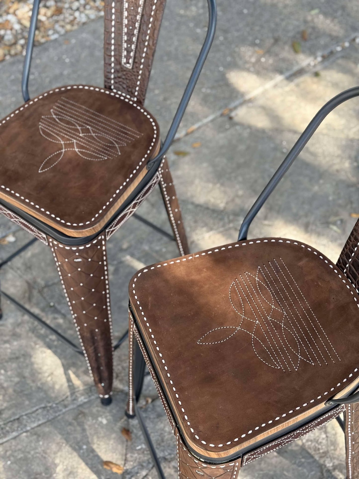 (PRE-ORDER) SWIVEL BAR STOOLS WITH TALL BACK "The Chocolate Cowboy Stitch"