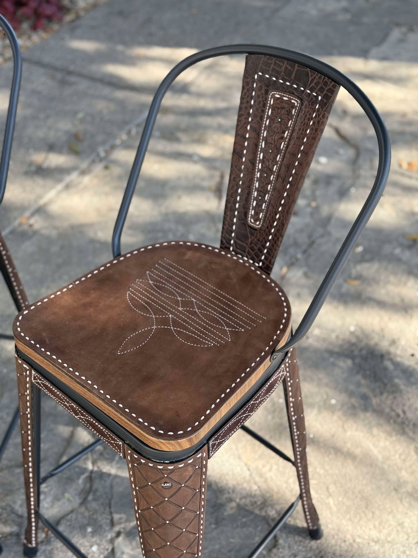 (PRE-ORDER) SWIVEL BAR STOOLS WITH TALL BACK "The Chocolate Cowboy Stitch"