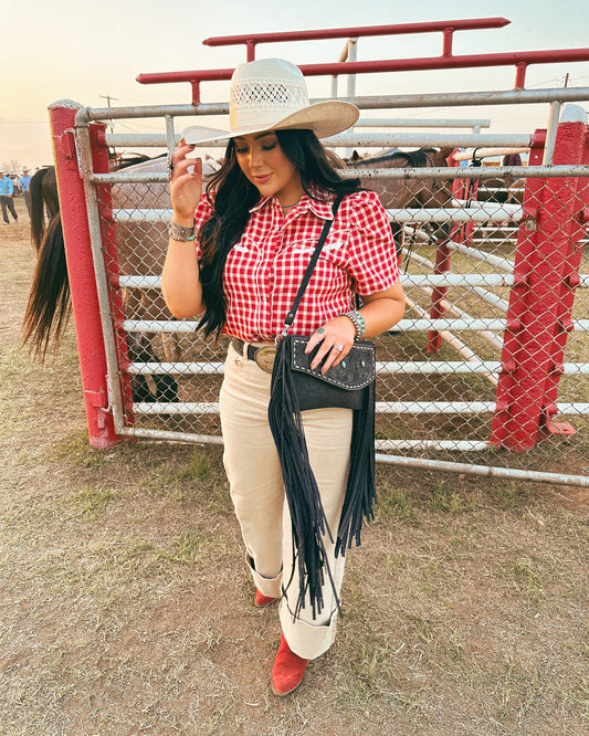 Fringe Clutch- Turquoise Stone (black)