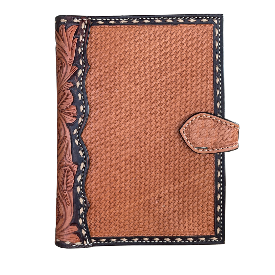 6 Bible cover golden leather basket and wild rose tooling with