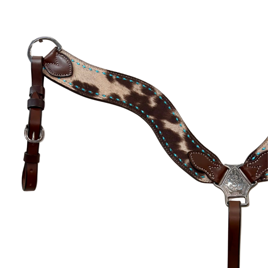 3017-Cow Suede 2-1/2" Wave breast collar chocolate leather w/ cow suede overlay & YOUR CHOICE OF BUCKSTITCH COLOR