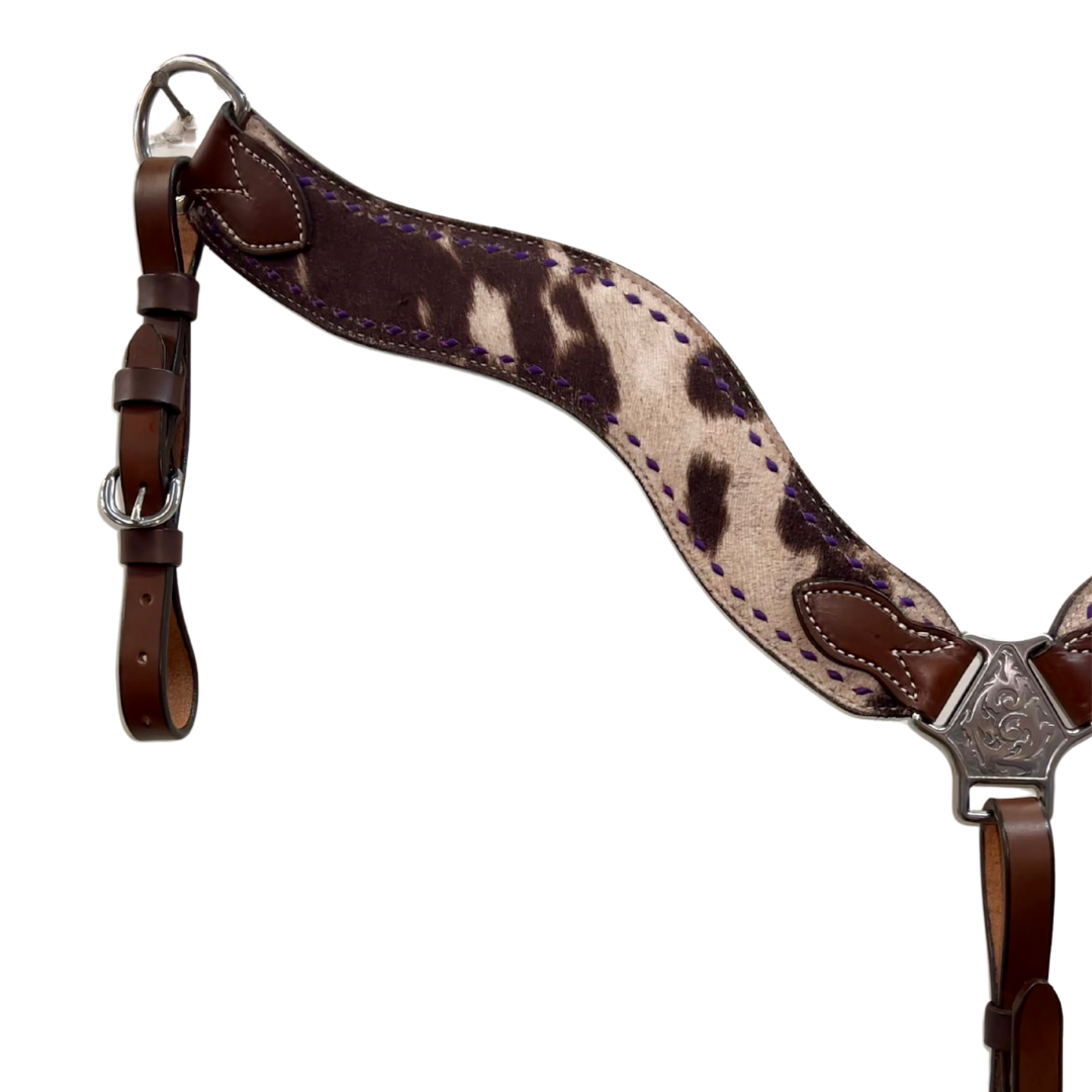 3017-Cow Suede 2-1/2" Wave breast collar chocolate leather w/ cow suede overlay & YOUR CHOICE OF BUCKSTITCH COLOR