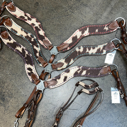 3017-Cow Suede 2-1/2" Wave breast collar chocolate leather w/ cow suede overlay & YOUR CHOICE OF BUCKSTITCH COLOR