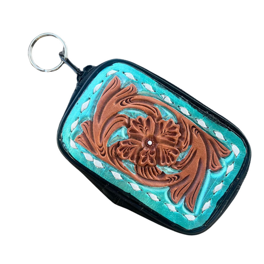 Tooled keychains Coin bags - Turquoise Shimmer Keychain