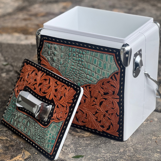 Retro Rodeo White Cooler- Turquoise Gator