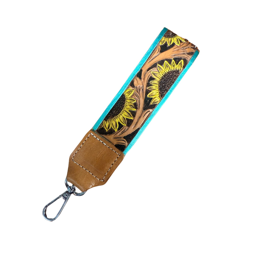 Floral tooled leather keychains #3