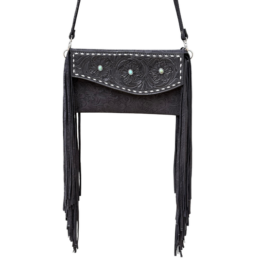 Fringe Clutch- Turquoise Stone (black)