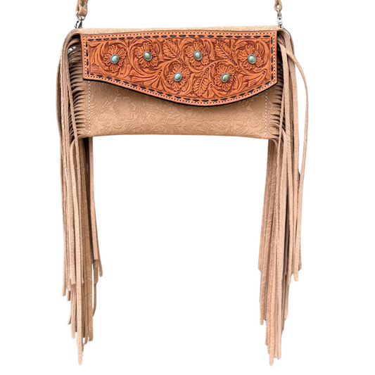 Fringe Clutch- Turquoise Stone (cream)