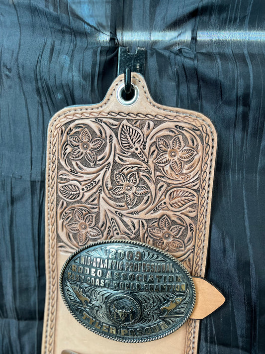 Golden antique floral tooled buckle holder