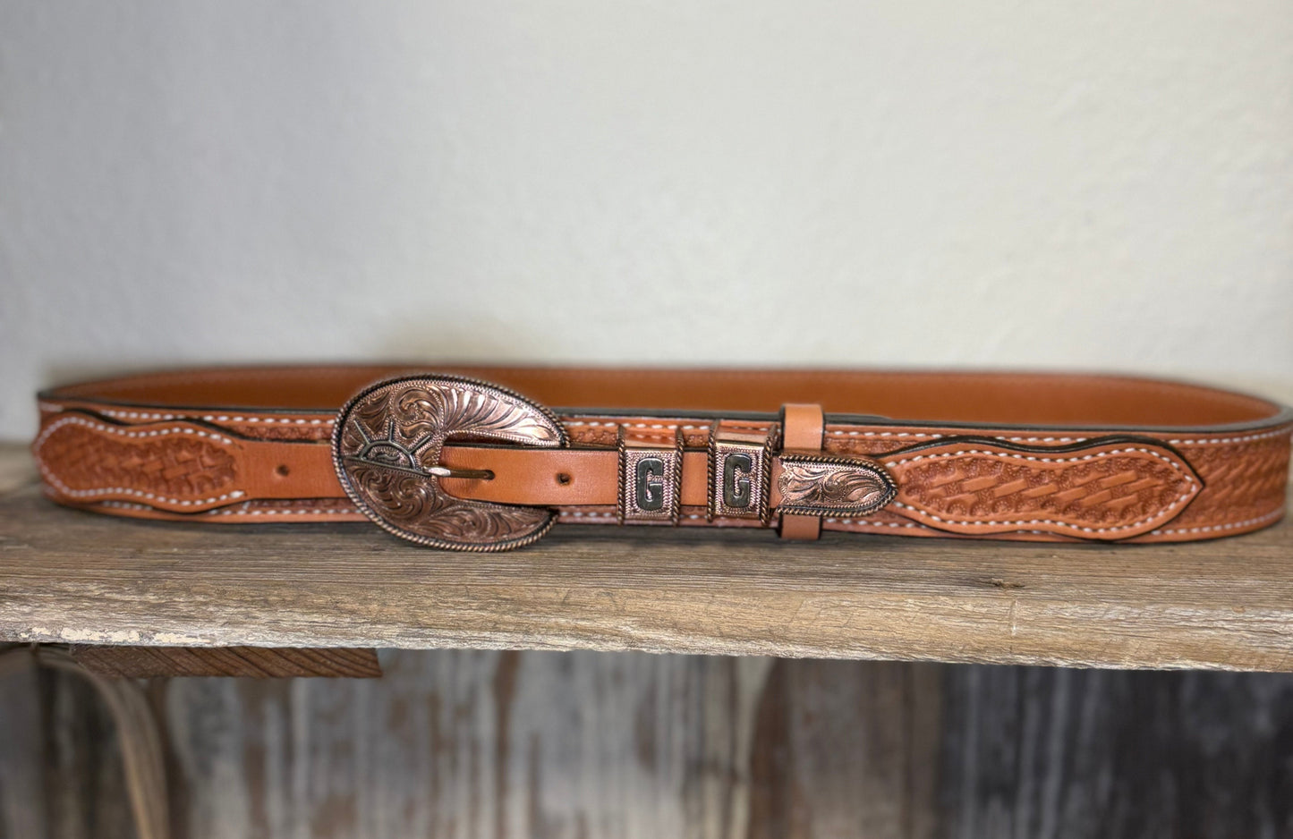Custom 4-Piece Buckle Set with Ranger Belt (Basket Tooled)