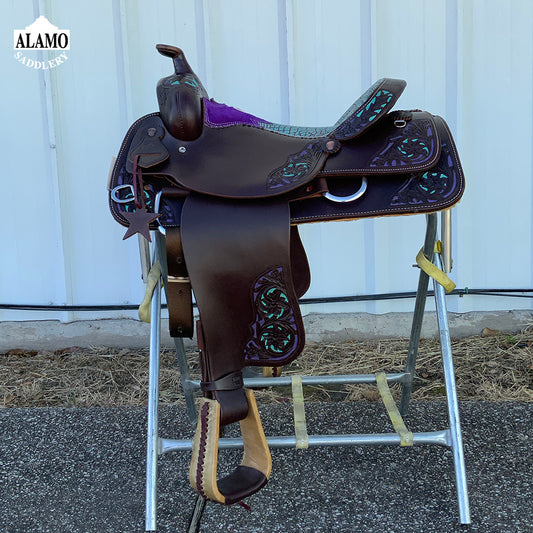 Purple & Turquoise Roper Saddle