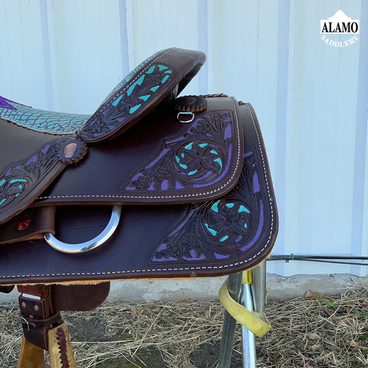 Purple & Turquoise Roper Saddle