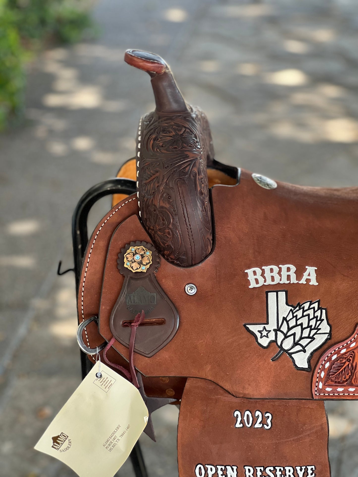 1/4 Floral tooled with patch Alamo Air Barrel