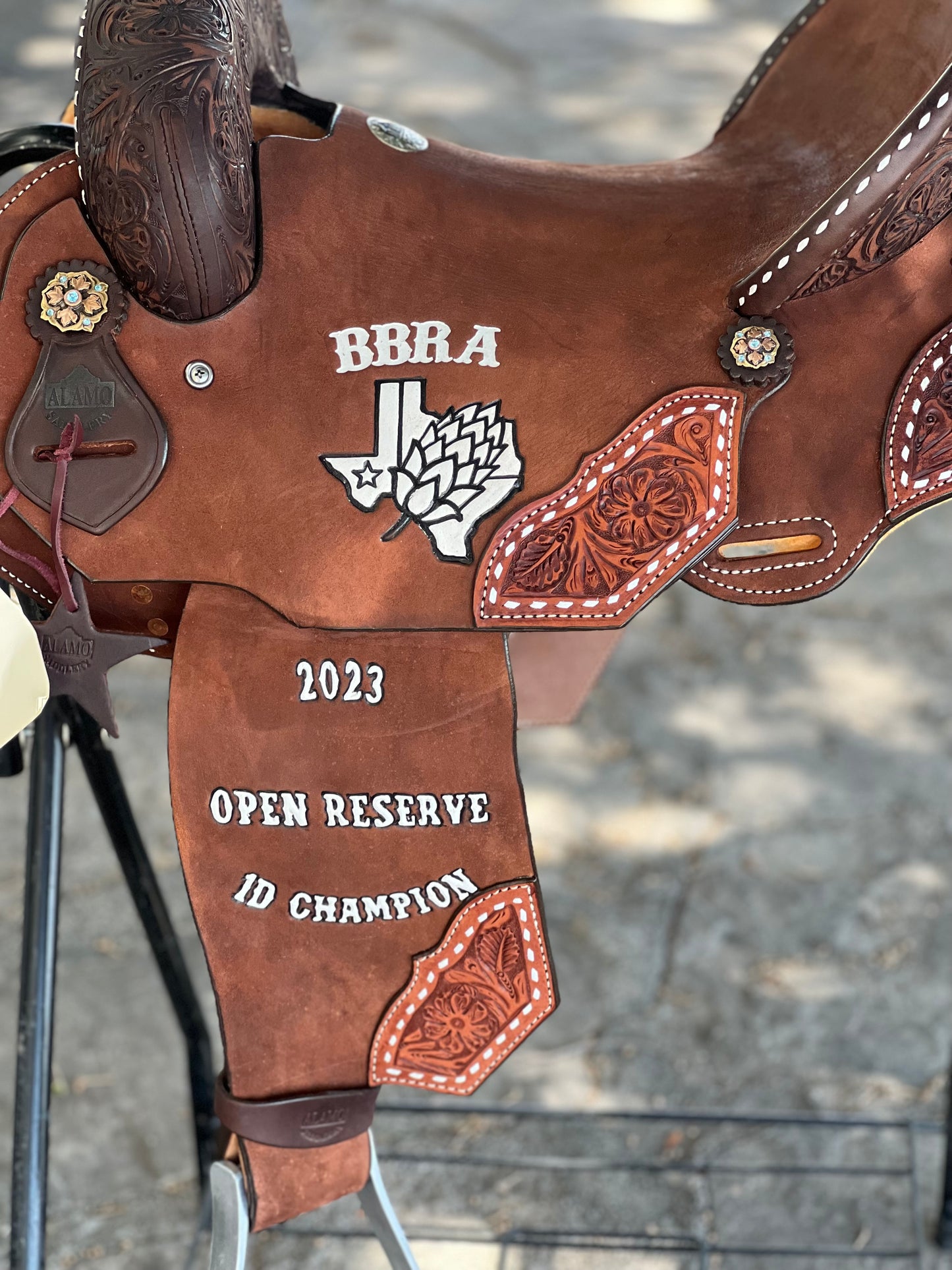 1/4 Floral tooled with patch Alamo Air Barrel
