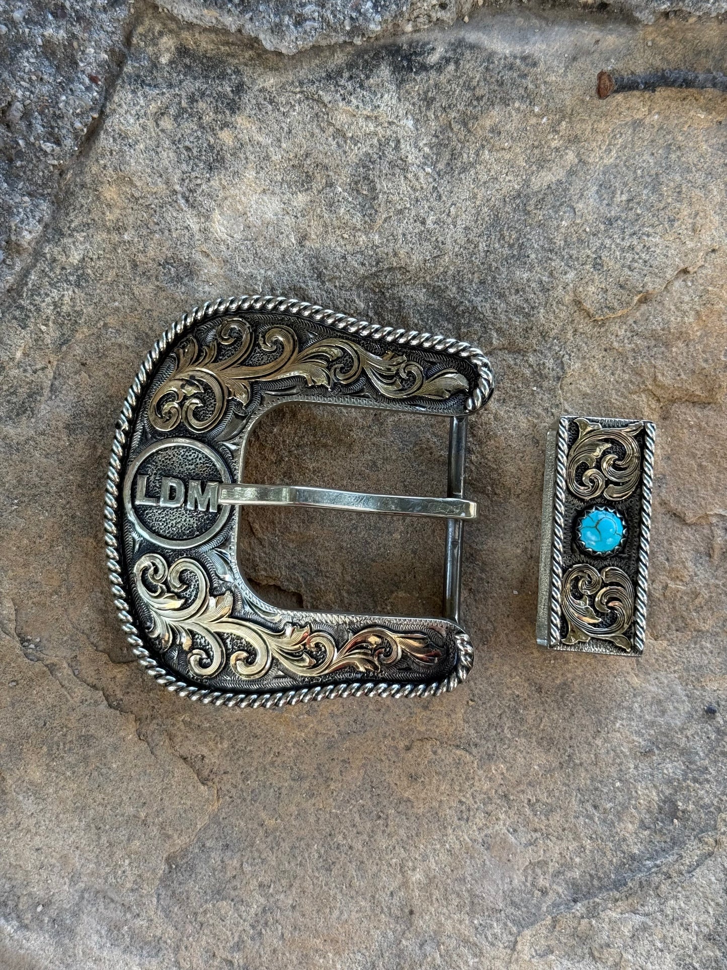 Custom 2-Piece Buckle Set w/ Turquoise Resin Stone