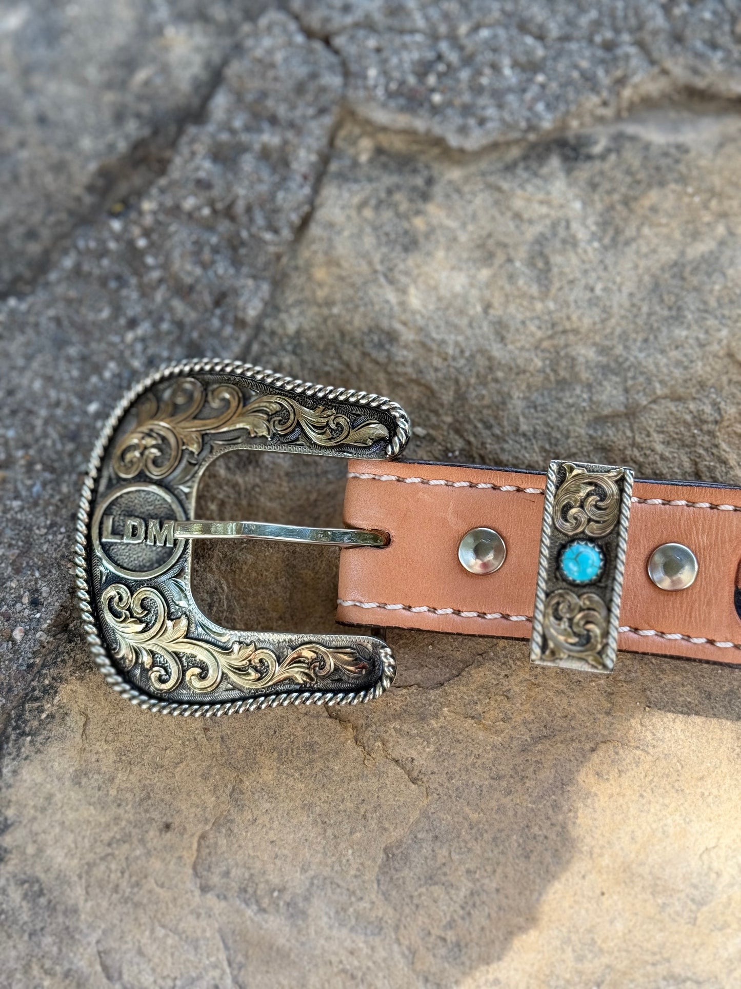 Custom 2-Piece Buckle Set w/ Turquoise Resin Stone