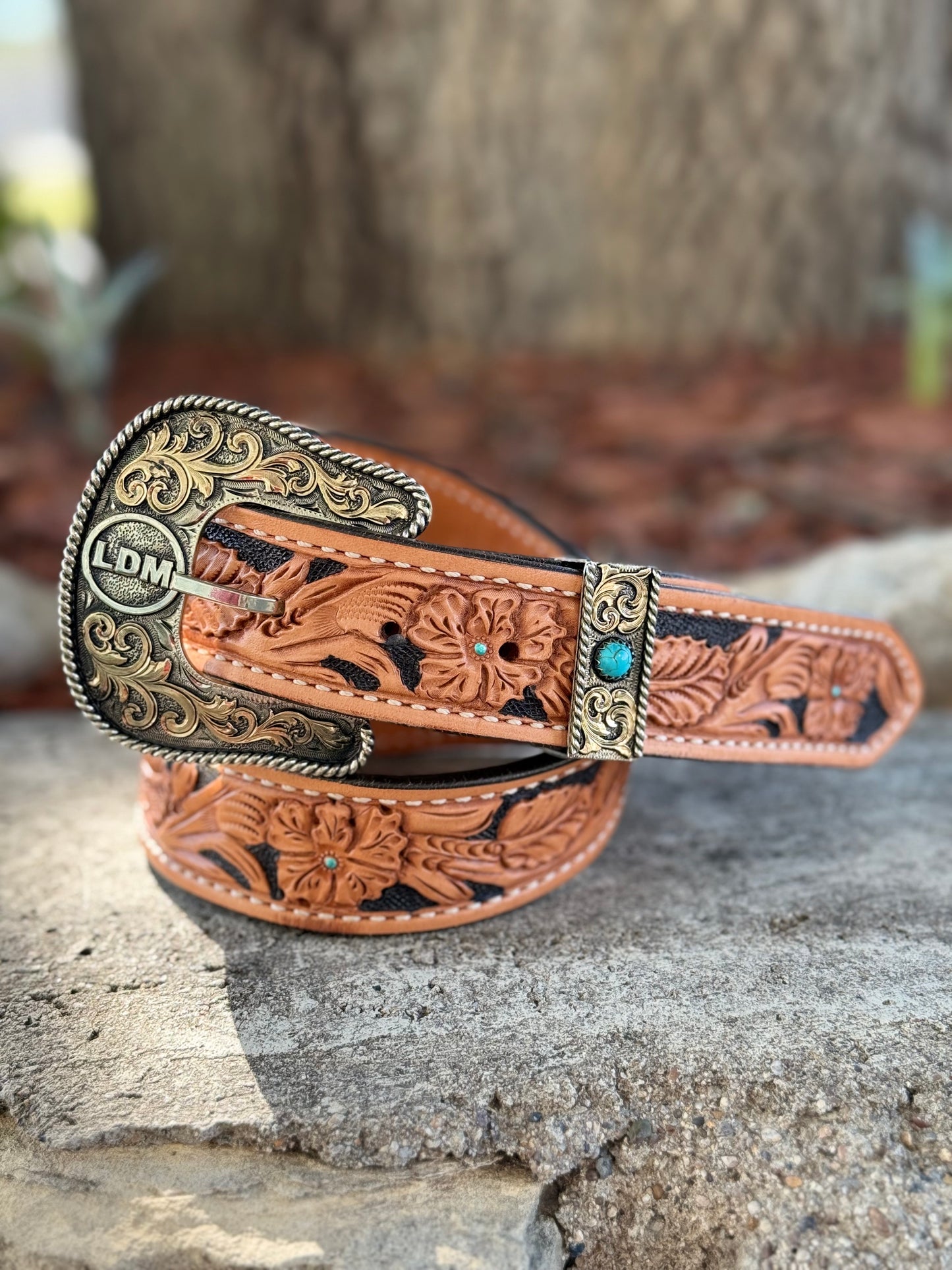Custom 2-Piece Buckle Set w/ Turquoise Resin Stone