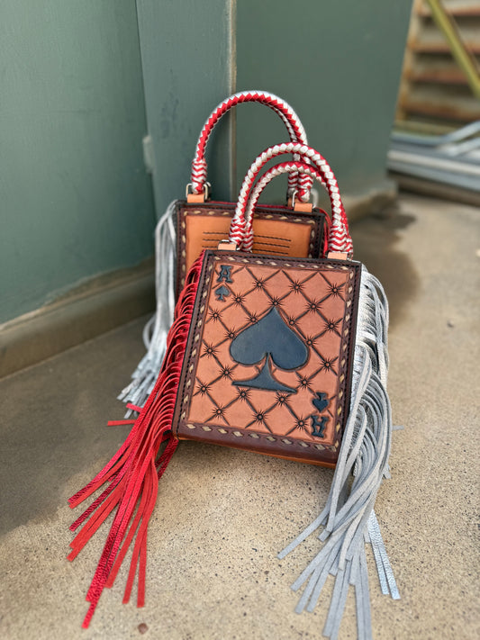 The Card Handbag- Ace with Red & Silver Fringe