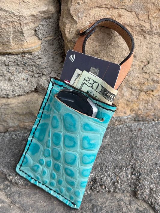 Boot Wallet w/ Pull Tab- Turquoise Gator