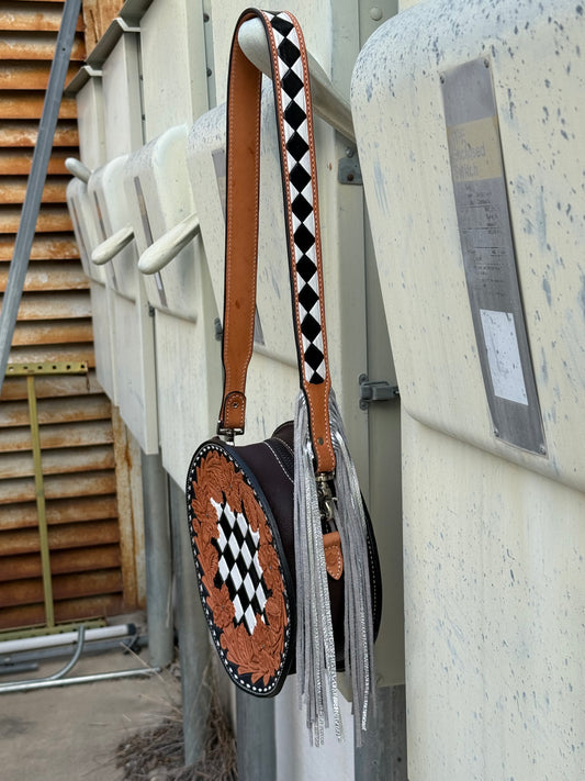 11" Canteen - Checkered w/ fringe strap