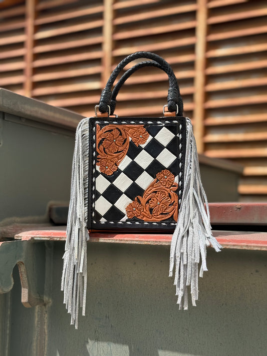 The Card Handbag- Checkered with Fringe